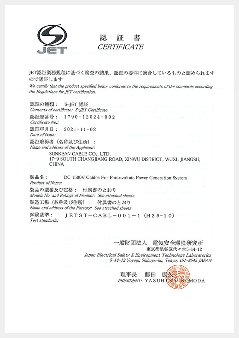 S-JET PV-CQ Certificate