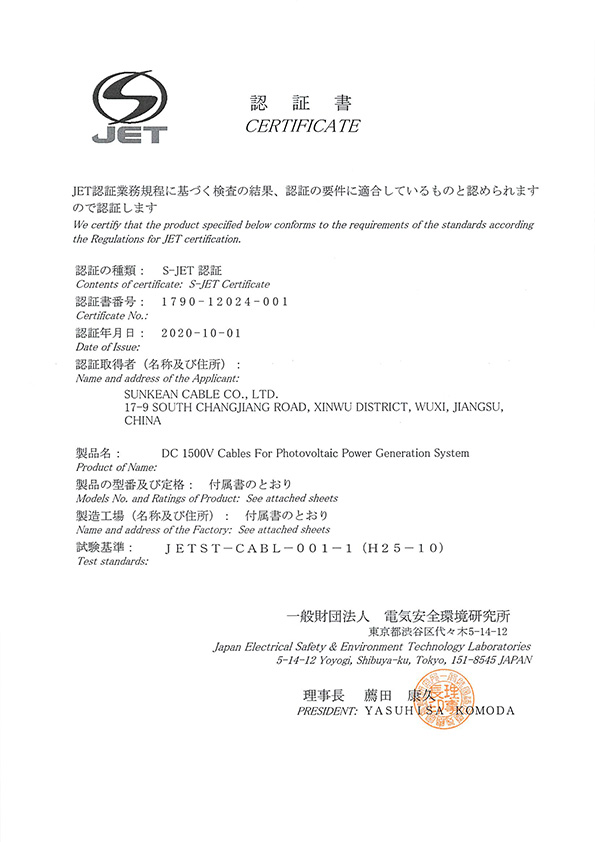 S-JET PV-CC Certificate
